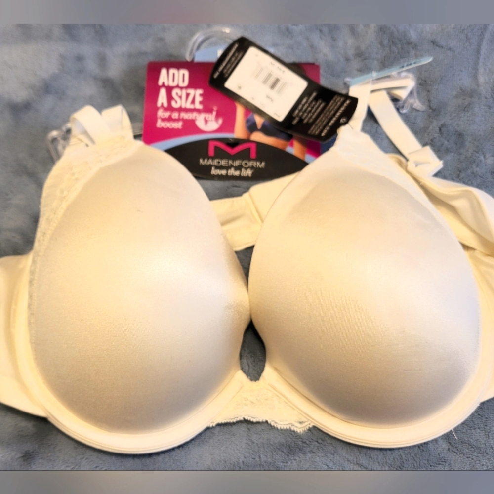 NWT Maidenform 38C Ivory / Pearl Add a Size Padded Bra 36D 40B